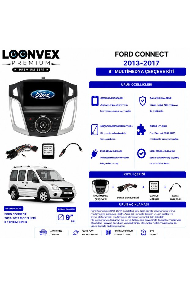 Premium – Ford Connect 2013-2017 9" Multimedia Frame + Socket Kit