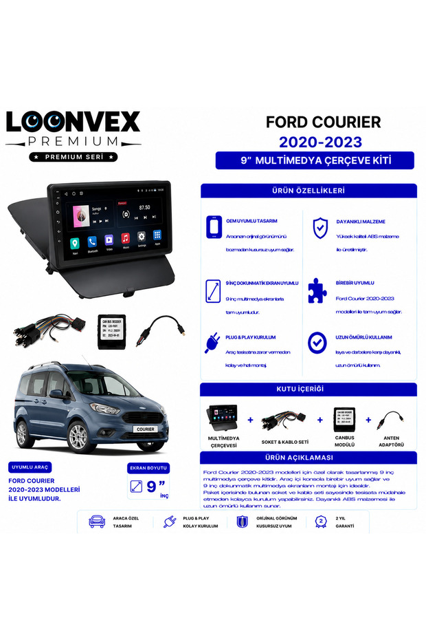 Premium – Ford Courier 2020-2023 9" Multimedia Frame + Socket Kit