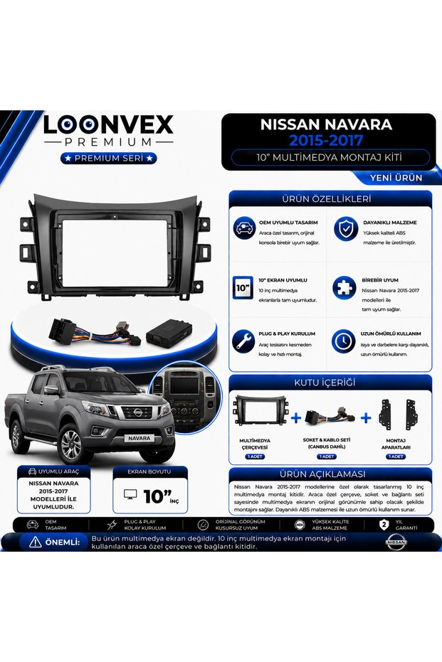 Premium Nissan Navara 2015-2017 10 Inch Multimedia Frame and Socket Mounting Kit