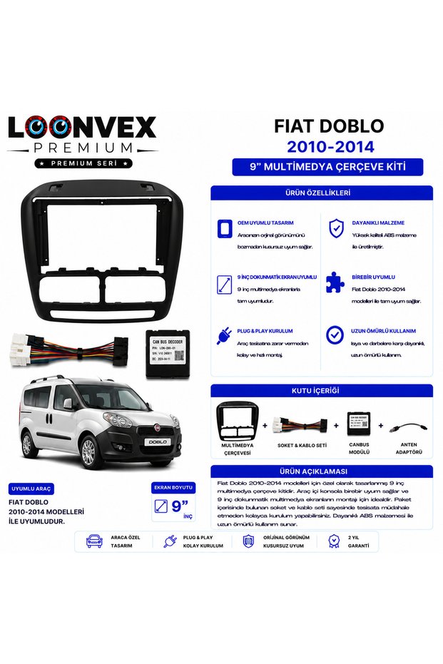 Premium – Fiat Doblo 2010-2014 9" Multimedia Frame + Socket Kit