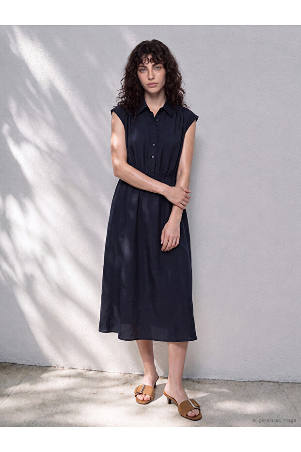 Lcw Petite Black Modal Blend Dress with Waist Belt