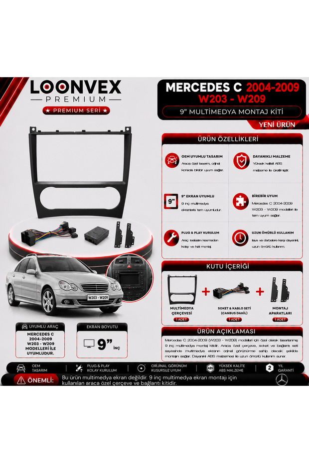 Premium Mercedes C 2004-2009 W203-W209 9" Multimedia Installation Kit