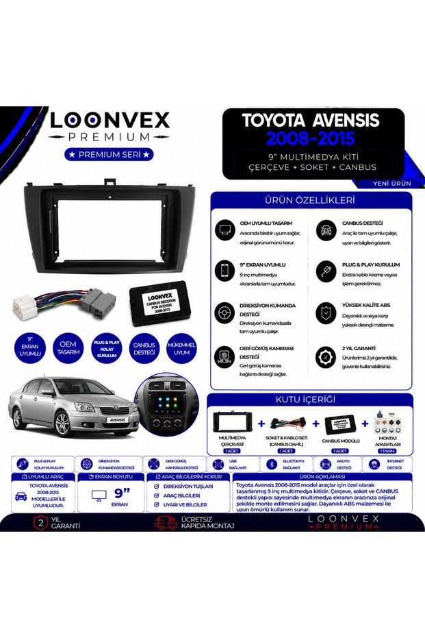 Premium for Toyota Avensis 2008-2015 9 Inch Multimedia Frame+Socket+Canbus Mounting Kit