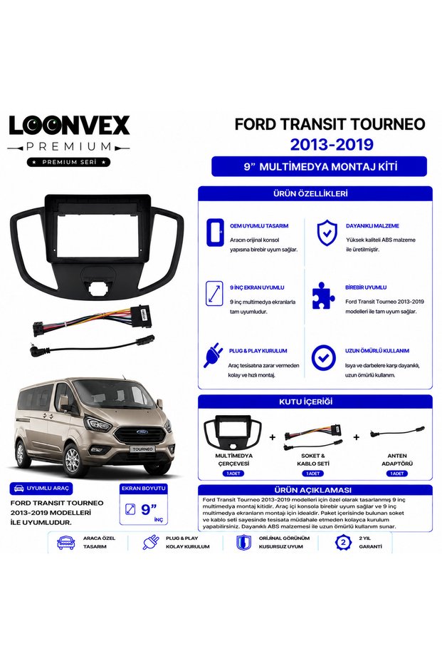 Premium – Ford Transit Tourneo 2013-2019 9" Multimedia Frame + Socket Kit