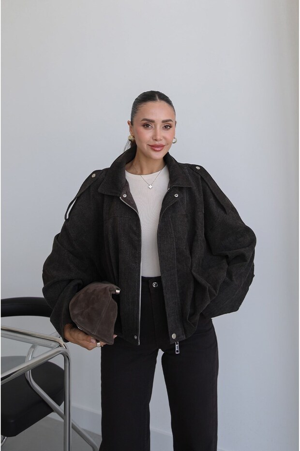 Bitter Brown Oversize Bomber Jacket
