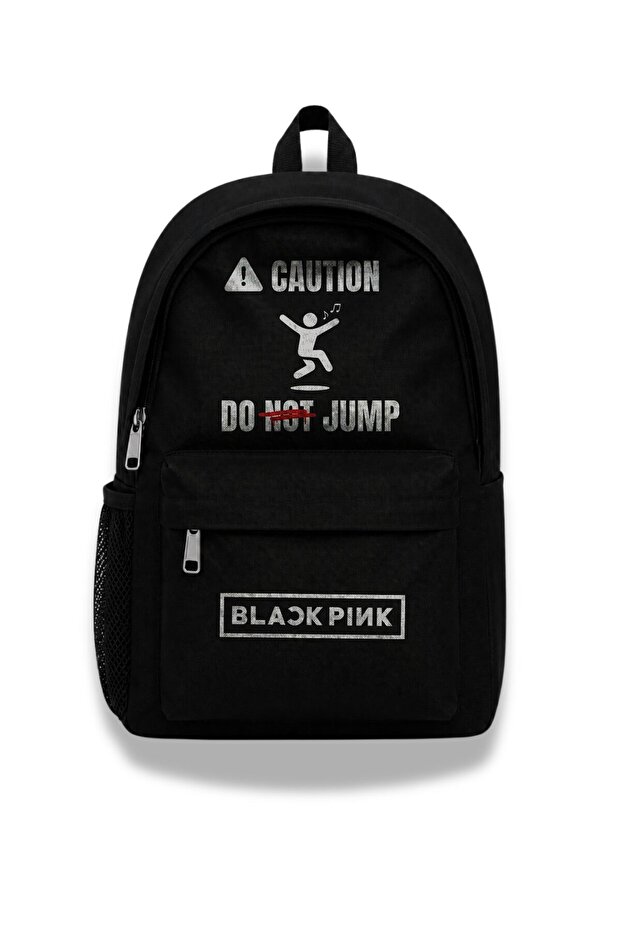 Unisex Caution Do Not Jump Printed Backpack, Blackpink Themed School Bag