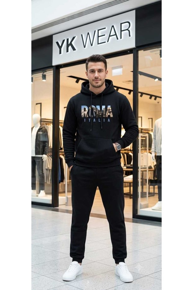 Unisex Oversize Rome Italy Printed Hooded Sweatshirt and Sweatpants Set.