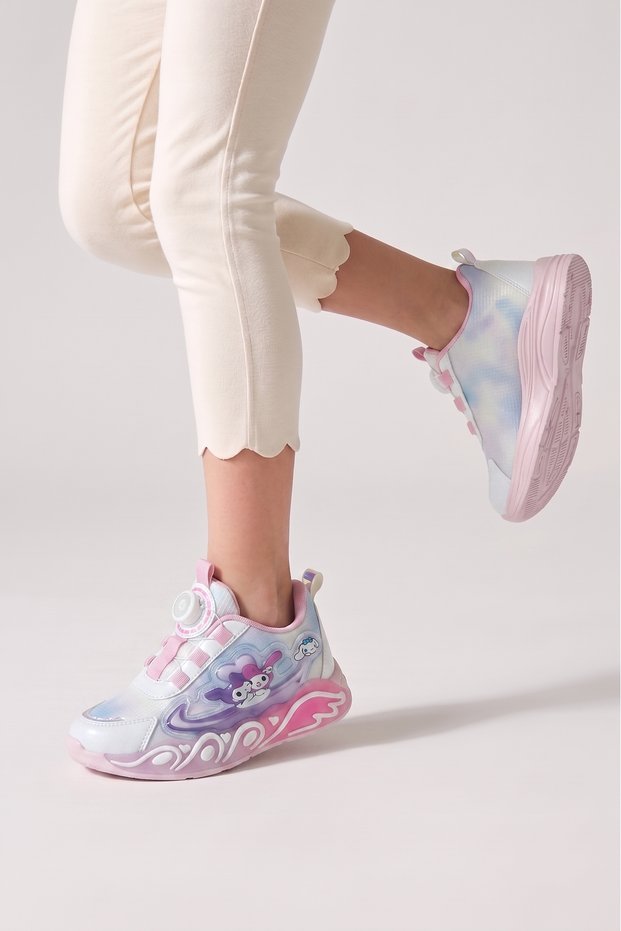 Girls' Sports Shoes Kuromi Melody Detail Adjustable Laces Non-Slip Flexible Sole