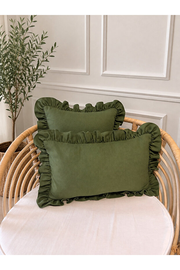 Aura Green Ruffled Throw Pillow Cover 1 Piece