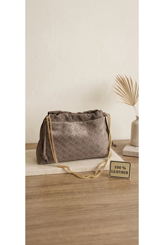 Mesbag Women's Bag Genuine Leather Suede Chain Strap Shoulder Bag