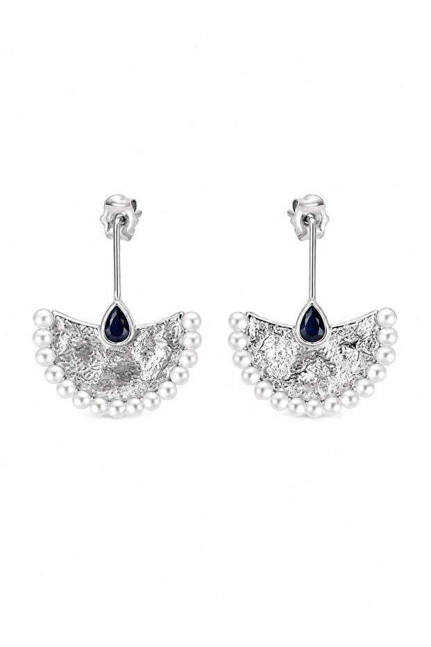Special Series Navy Blue Stone and Pearl Earrings