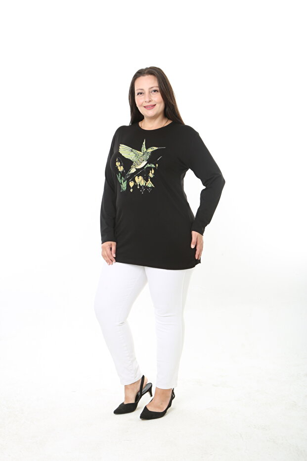Women's Printed Stone-Embellished Lycra Viscose Plus Size Tunic