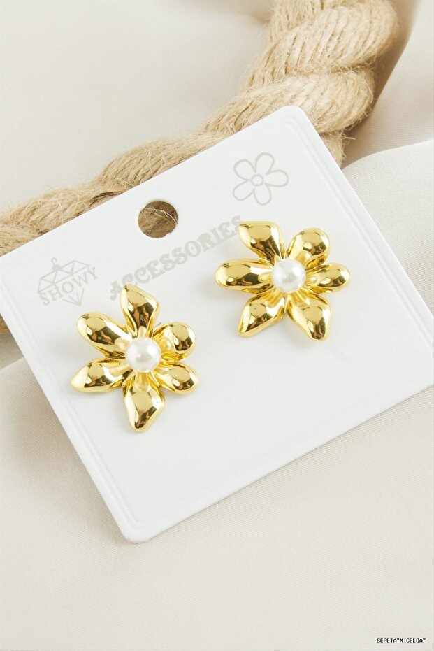 Spt-Gld Flower Pearl (133504) Earrings Yellow