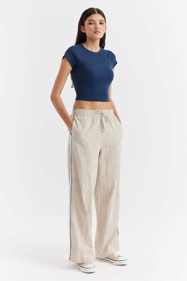 Women's Striped Detail Cotton Pants