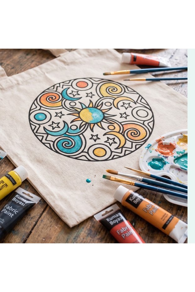 Mandala Sun Design Paintable Cloth Bag - Educational Hobby Painting Bag