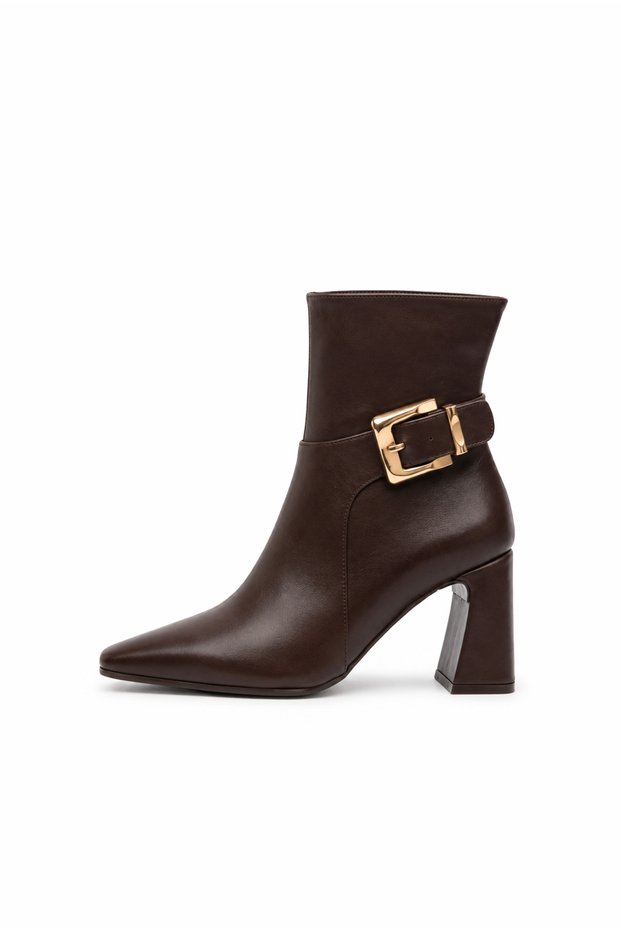 Women's Zippered Boots Genuine Brown Leather