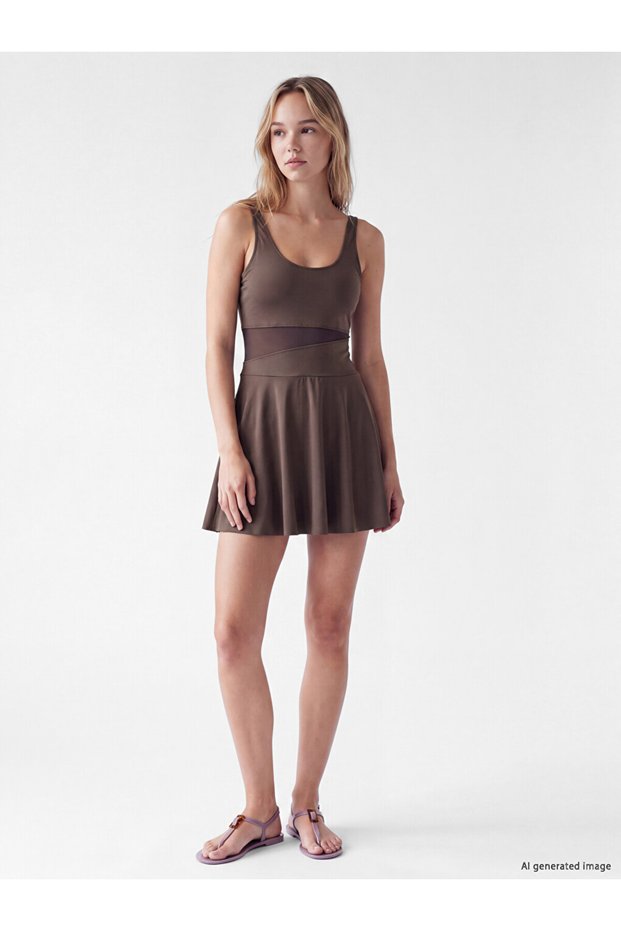 Vizyon New Season Brown U-Neck Women's Swimsuit with Window Detail