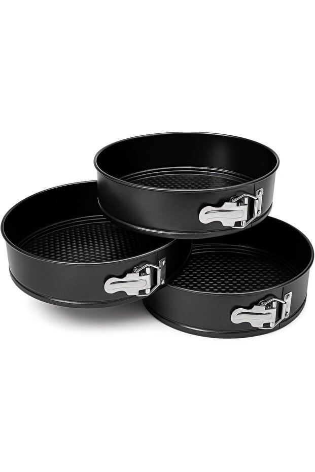 Non-Stick Springform Cake Pan Set, Black, Round, 3 Pack