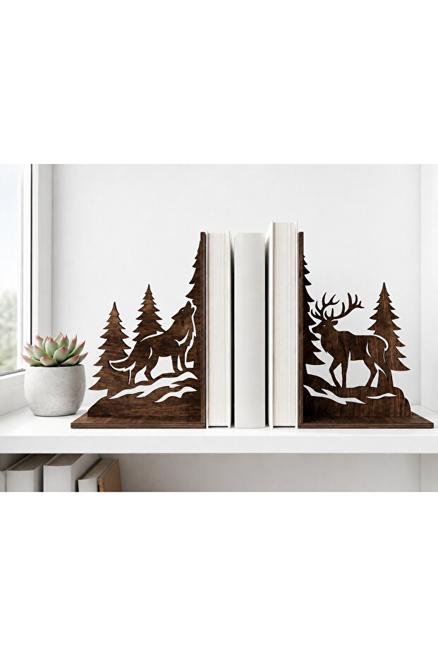 🐺 Wolf & Deer Book Holder | Nature-Inspired Mdf Bookshelf Decor | Decorative Gift