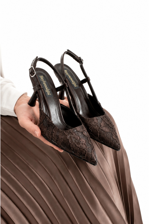 Women's Lace Pointed Toe Heeled Shoes (7cm) Stylish Strappy Evening Dress and Casual Model