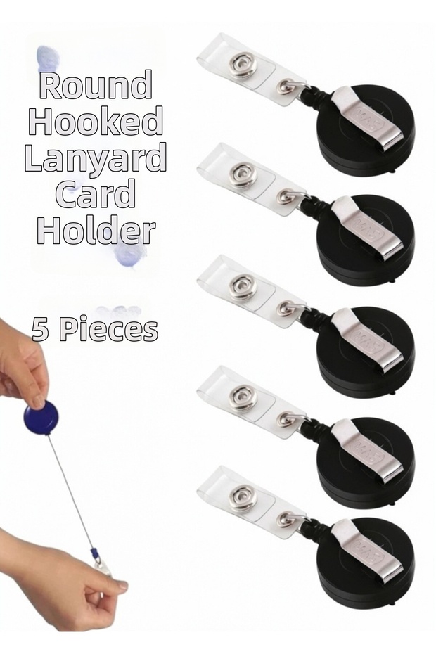 Round Hook Yoyo Name Tag Hanger Black 5 Pcs