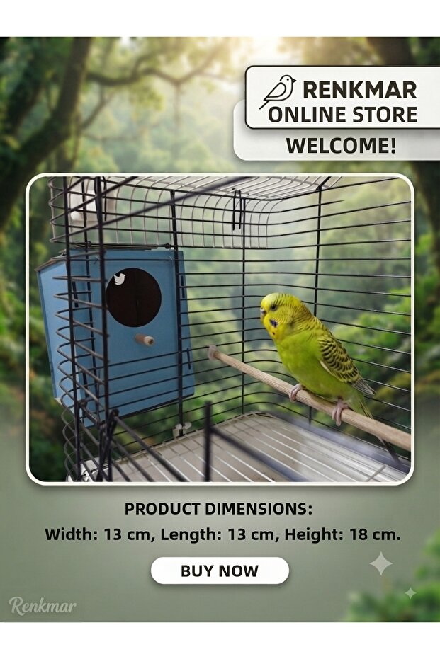 Wooden Blue Quality Bird Nest and Small Parrot Nest 13X13X18 cm