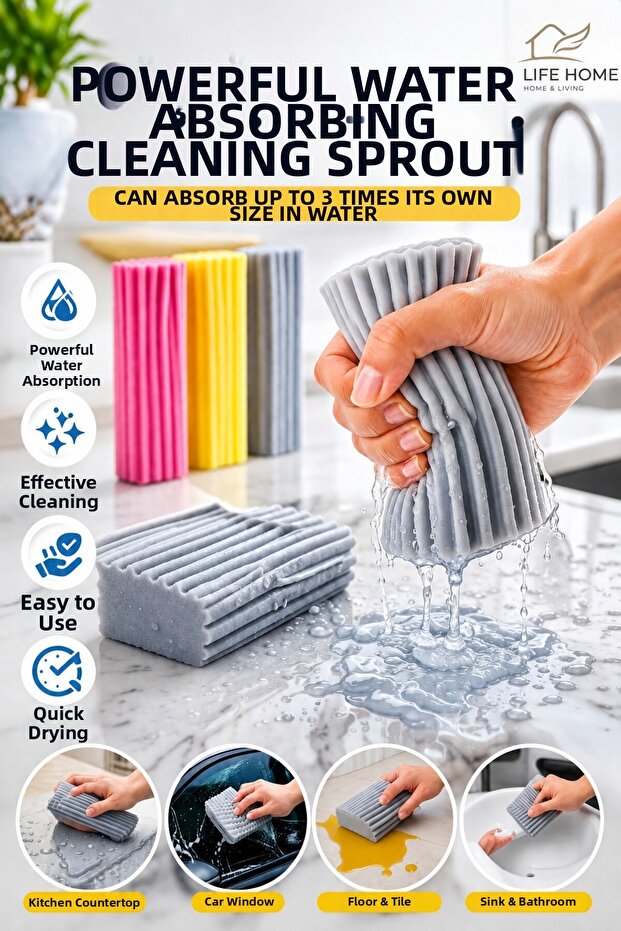Multi-Purpose Absorbent Magic Sponge, Corrugated Moist Eraser and Dust Collector (1 Piece)