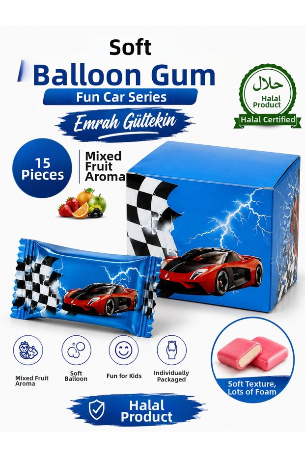 Soft Bubble Gum 15 Pieces Mixed Fruit Flavored Chewing Gum in Gift Packaging