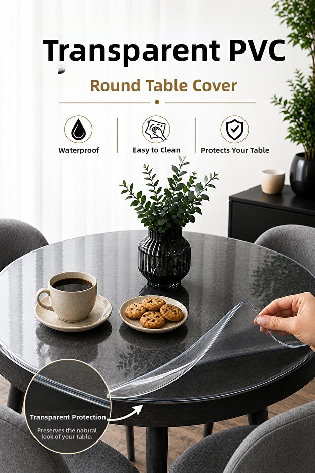 Round Transparent 1 mm Pvc Table Protector Tablecloth – Waterproof & Easy to Wipe Clean