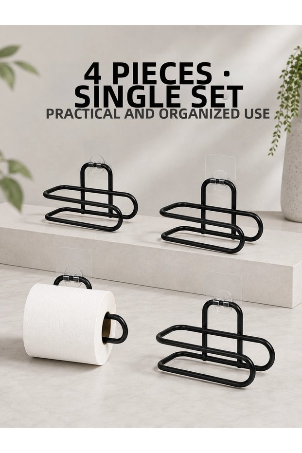 Mey Import ® Wall Adhesive Wc Paper Holder Black Metal 4 Pieces Toilet Paper Roll Hanger