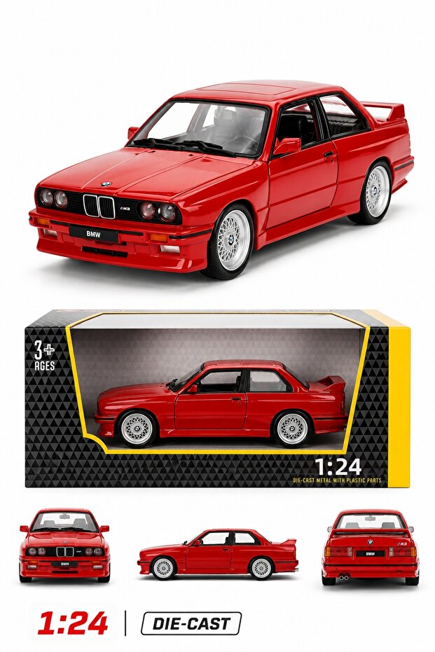 1:24 Scale 1988 Bmw 3 Series M3 Red Die-Cast Metal Model Car with Openable Doors
