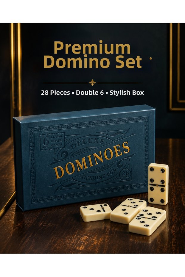 Premium Leather Boxed Domino Set 28 Pieces Double 6 Classic Game Pieces Stylish Gift Game Set for 2-4 Players