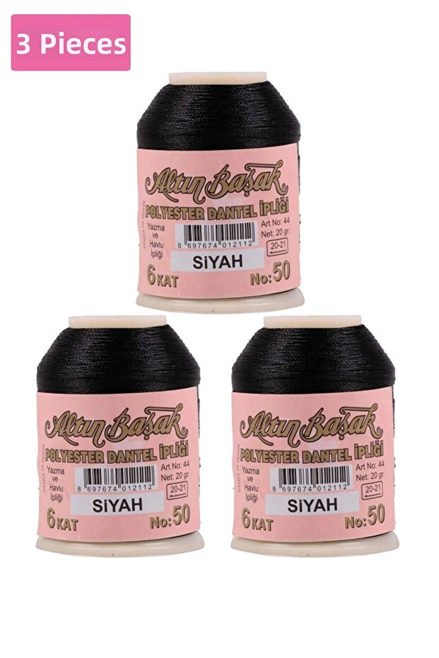 3 Pieces of Gold Spike Needle and Lace Thread 20 Gr - No: Black