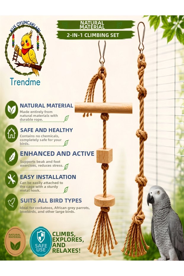 Trendme Natural Wood and Rope 2-Piece Bird Feeding Set (40 cm)