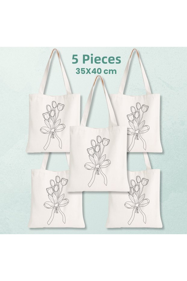 5 Pieces of Tulip Design Paintable Cloth Bags - Educational Hobby Painting Bag