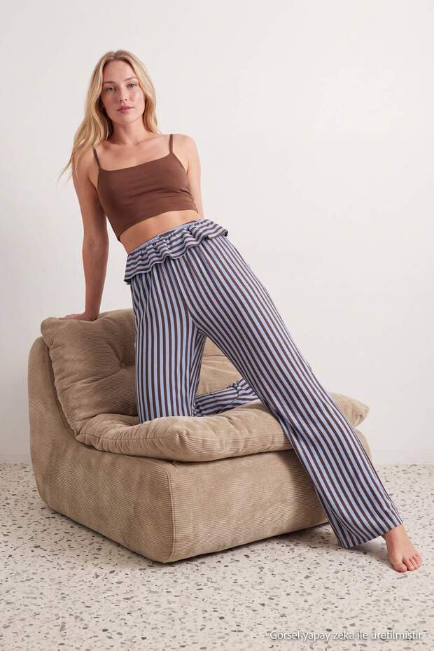 Brown-Blue Striped Viscose Woven Pajama Bottom Thmaw27Pj00003