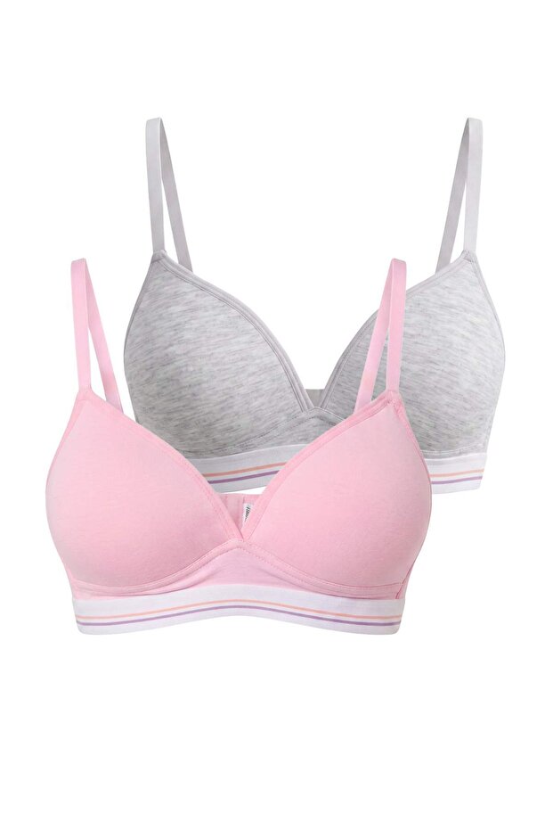 Grey-Pink 2-Pack My First Bra Cotton Covered Triangle Bra Thmaw27Su00014