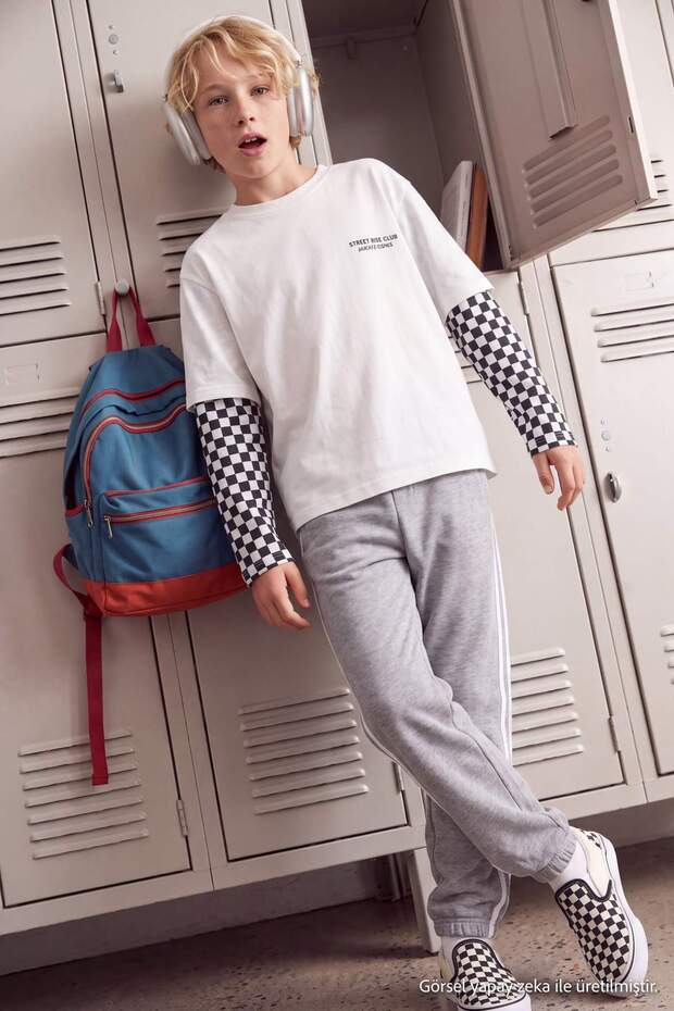 Gray Boy's Plain/Basic Jogger Thick Non-Embossed Sweatpants Tkdaw27Ea00012