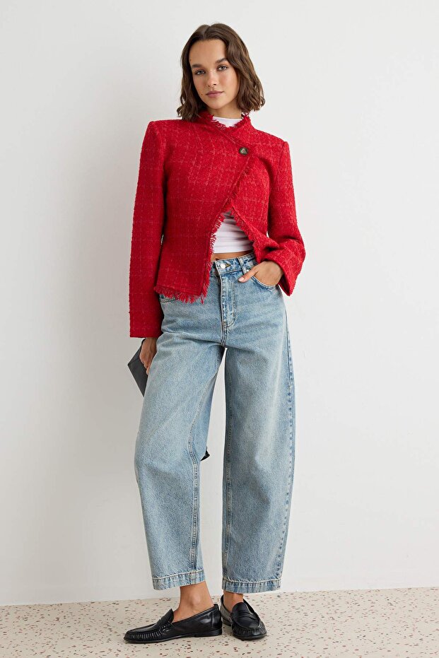 Açık Mavi %100 Pamuk Yüksek Bel Barrel Jeans TWOAW27JE00085
