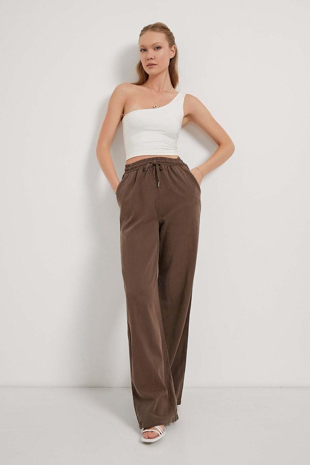 Women's Wide Leg Waist Elastic Brown Palazzo Trousers