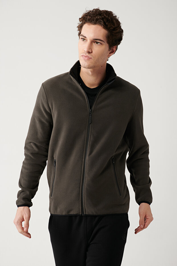 Men's Anthracite Basic Mock Neck Fleece Cardigan E001069