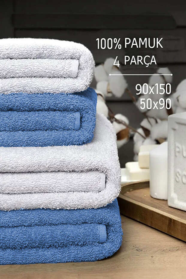 4 Piece Large Bath Towel Set 90X150 cm Softbath White