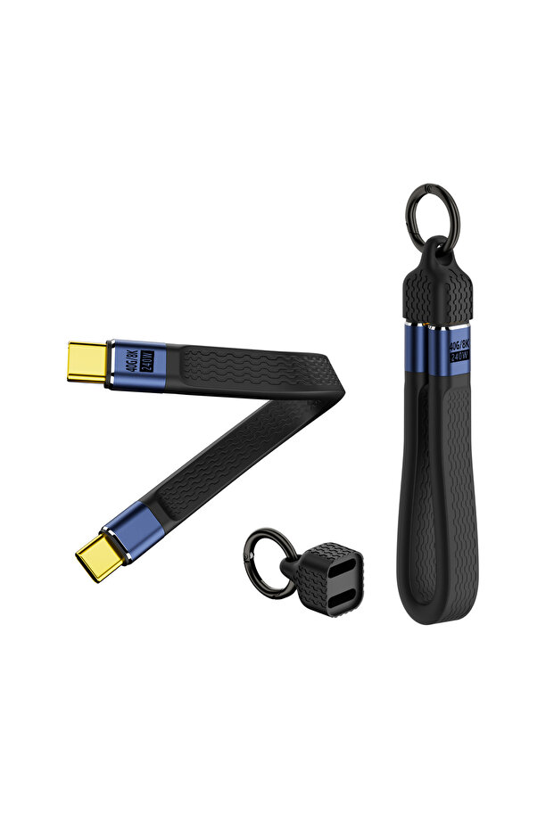 كابل USB4 محمول أسود اللون بطول 1 متر، يدعم الشحن السريع بقوة 240 واط ونقل البيانات بسرعة 40 جيجابت في الثانية، يدعم دقة 8K بتردد 60 هرتز، متوافق مع Thunderbolt 3 و USB C.