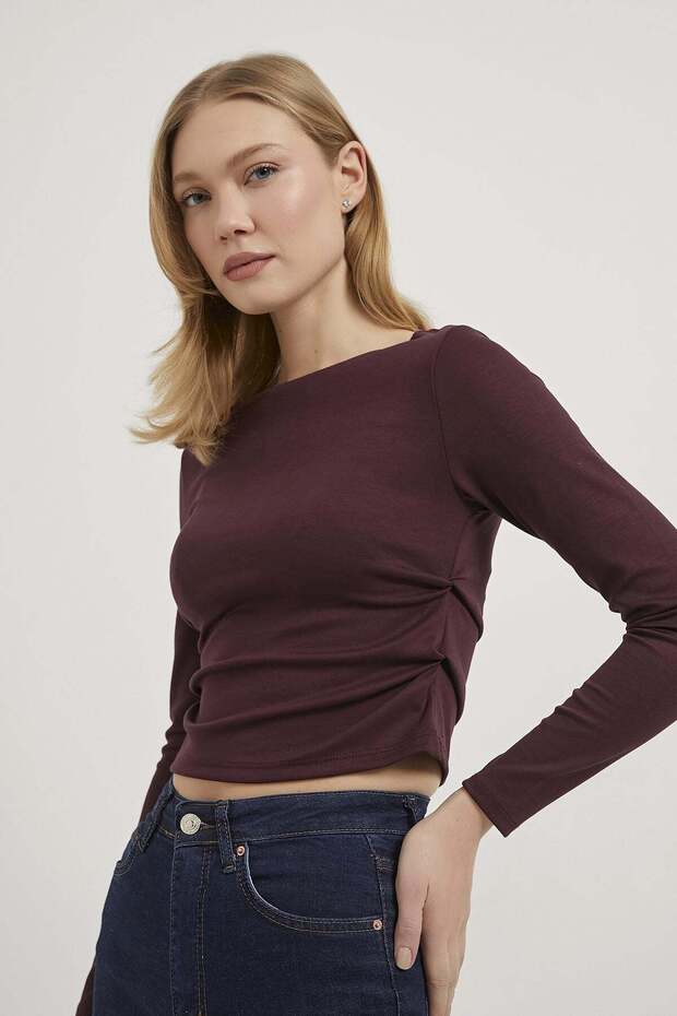 Armalife 1513 Kayik Yaka Büzgülü Women's Bodysuit