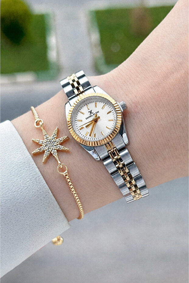 Gold Silver Color 22.5 mm Women's Wristwatch and Bracelet with Gift Packaging
