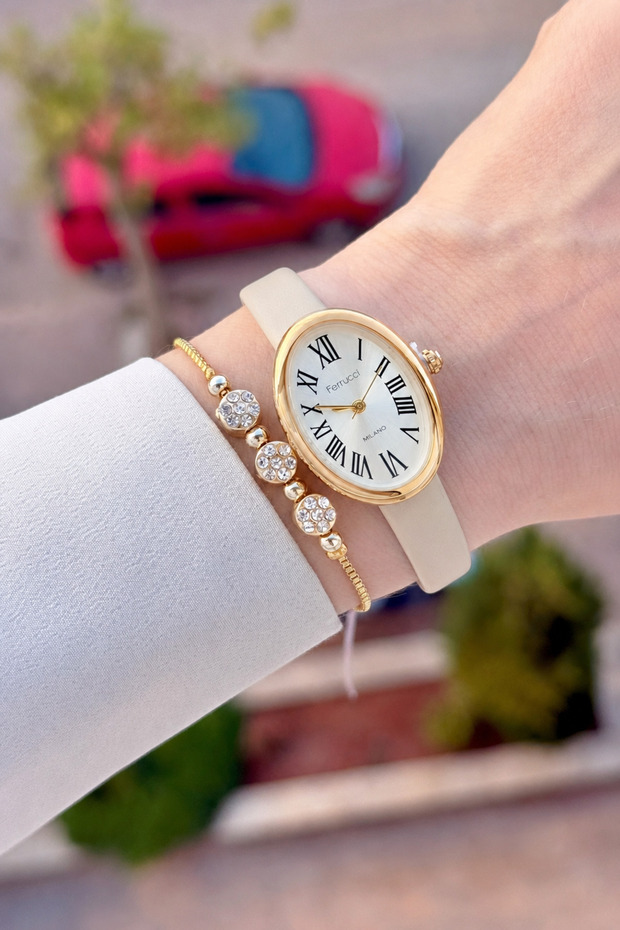 Kasaza Gold Cord Cream Color Same as Pictured 22 mm 5 Atm Women's Wristwatch and Bracelet