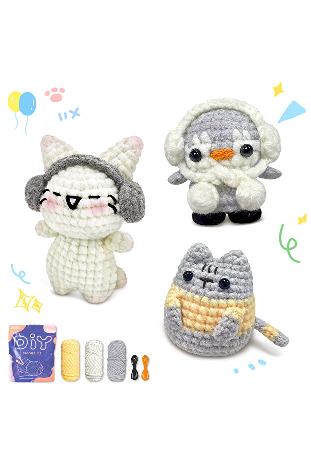 YAMAXIN 3PCS Cute Animal Theme Crochet Kit for Beginners - DIY Craft Tool Set with Knitting Arts ...