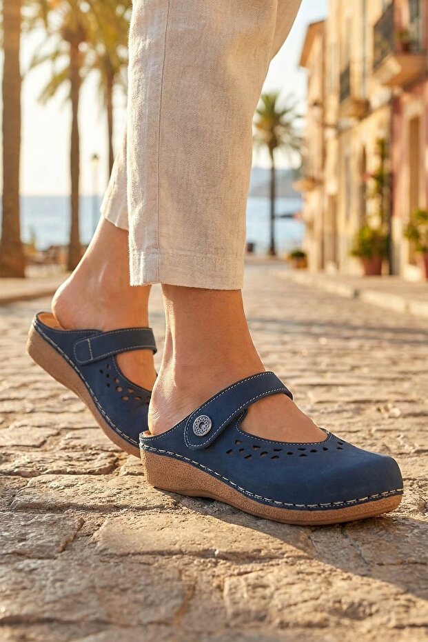 Summer Women’s Genuine Leather Insole Velcro Slippers