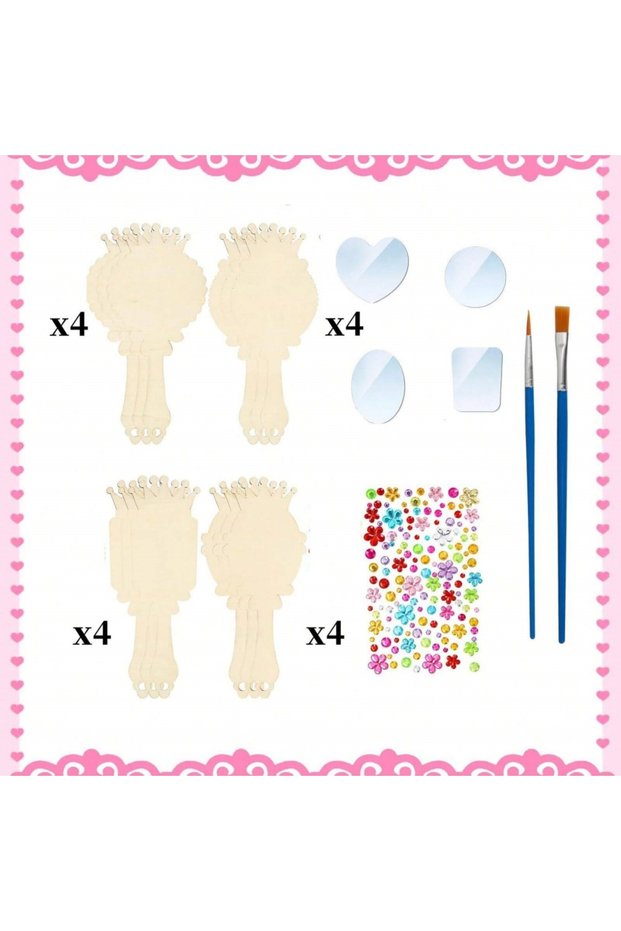 12pcs 12pcs Wooden Mirror Craft Kids Decorate Mirrors Girls DIY Paint Wooden Hand Mirror for Mother'