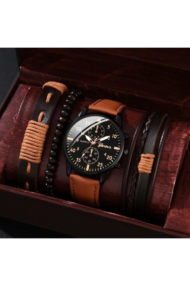 No YELLOW 2024 Fashion Mens Sports Watches Man Business Quartz Wristwatch Luxury Brown Leather Brace